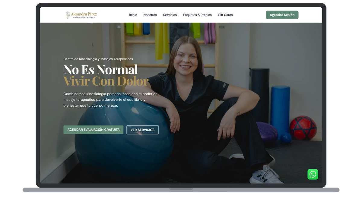 Sitio web del centro de kinesiología Kine Ale visto en un notebook